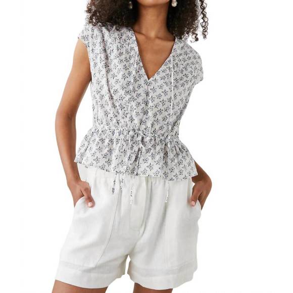 NEW RAILS savi peplum top in white blue ivy